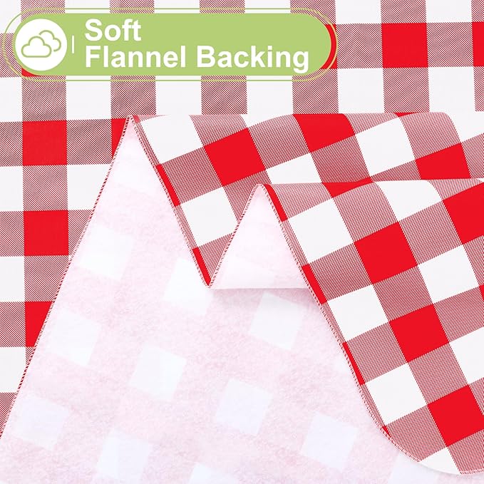 Smiry Rectangle Table Cloth, Waterproof Vinyl Tablecloth with Flannel Backing, Wipeable Buffalo Plaid Table Cover for Dining, Indoor and Outdoor (Red & White, 60"x102")