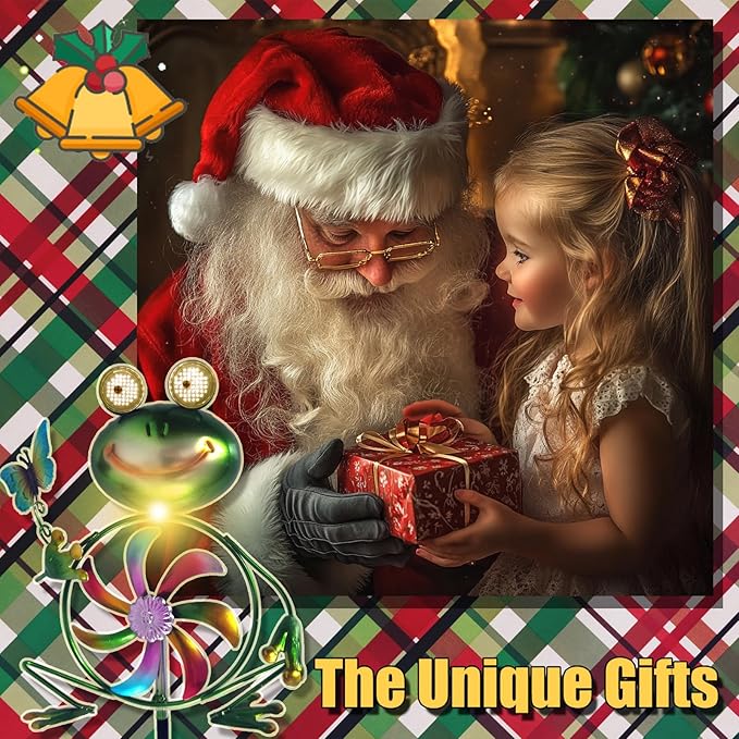 Frog Garden Decor Wind Spinners Outdoor, Garden Solar Lights Decorative Wind Sculpture Spinner Windmills for Patio Pathway Lawn Ornaments, Christmas Outdoor Frog Decor Gifts for Women Mom.