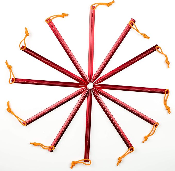 Aluminum Alloy Tent Stakes Pegs, 12-Pack Aluminum Ground Pegs with Reflective Pull Ropes, Lightweight Metal Stakes Pegs for Camping Tents Hammocks