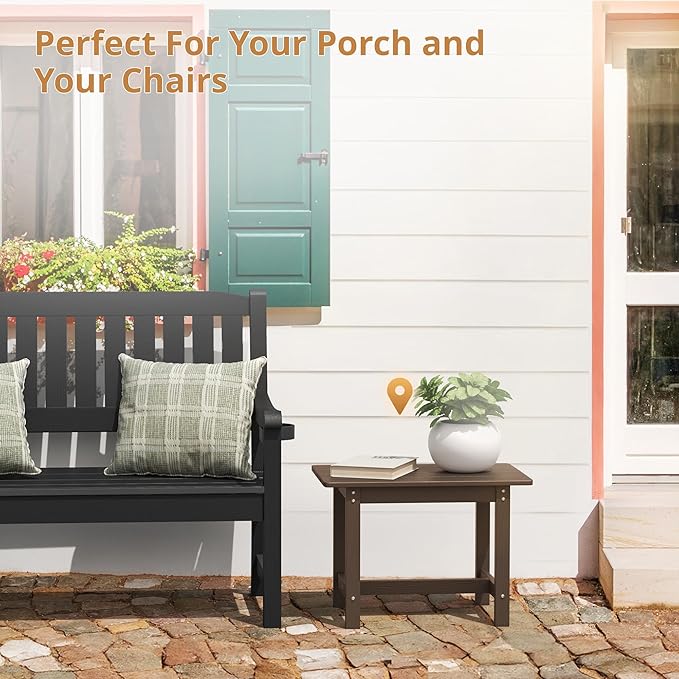LUE BONA HDPS Large Size Outdoor Side Table, Outside End Table for Patio, Porch, Beach, Garden, Weather Resistant/Easy Maintenance/Indoor or Outdoor Use,Dark Brown