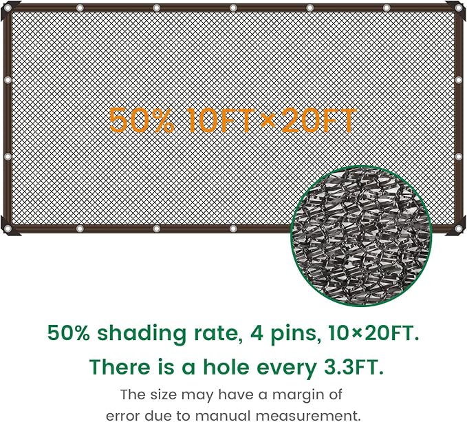 50% 10 X 20 FT Black Shade Cloth, Outdoor Woven Sun Shade with Grommets, Durable Breathable Netting Shading Antifreezing for Patio, Garden, DIY Home, Plants Cover, Greenhouse, Dog Kennel
