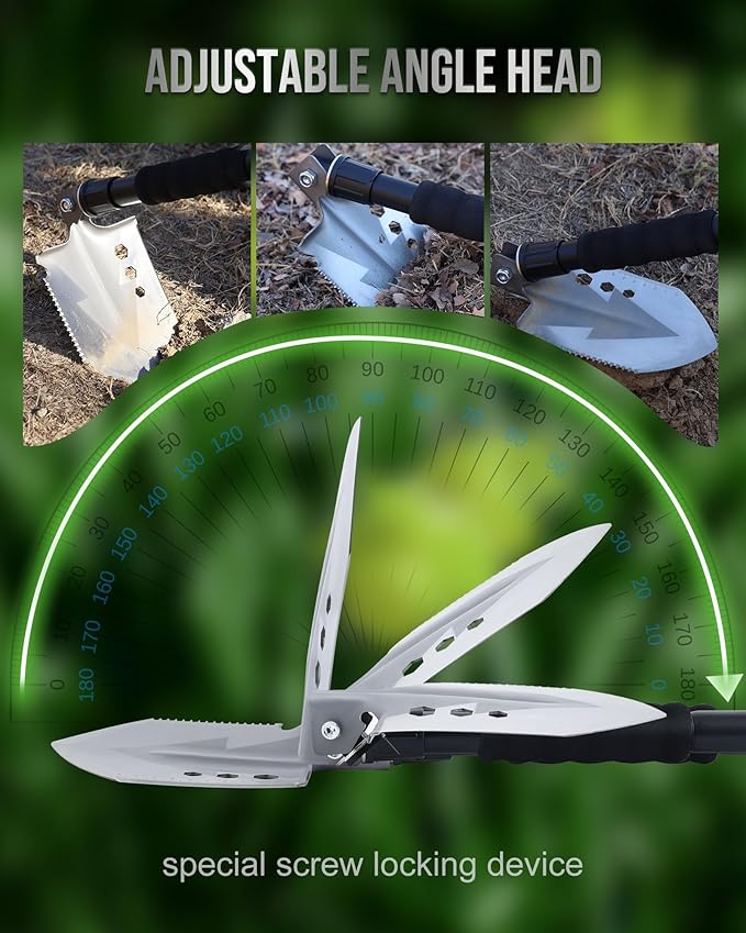 Folding Survival Shovel, Camping Shovel for Off Road, Gardening, Beach, Digging Dirt, Sand, Mud and Snow, Emergency and Outdoor, 29 inch