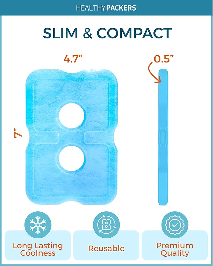 Healthy Packers Ice Packs for Lunch Boxes & Coolers - Freezer Packs - Original Cool Pack | Cooler Accessories for Beach, Camping & Fishing | Slim & Long-Lasting Reusable Ice Pack for Cooler