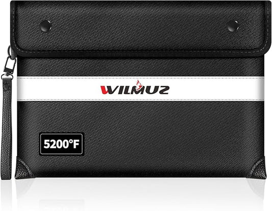 Fire Proof Money Bag for Cash 5200℉ Heat Insulated,Fireproof Waterproof Document Pouches with Double-Sided Reflective Strip,Money Envelopes for Cash,Valuables,Jewelry(11"x7.7",Black)