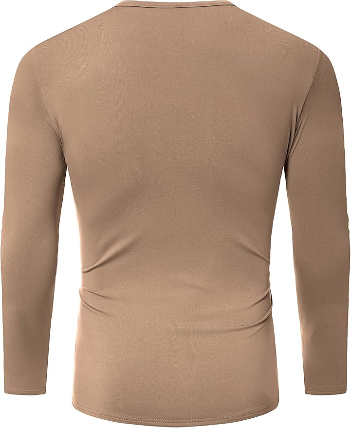 URRU Thermal Underwear for Men High Stretch Fleece Lined Long Sleeve Crewneck Thermal Shirts Base Layer Top Men Cold Weather