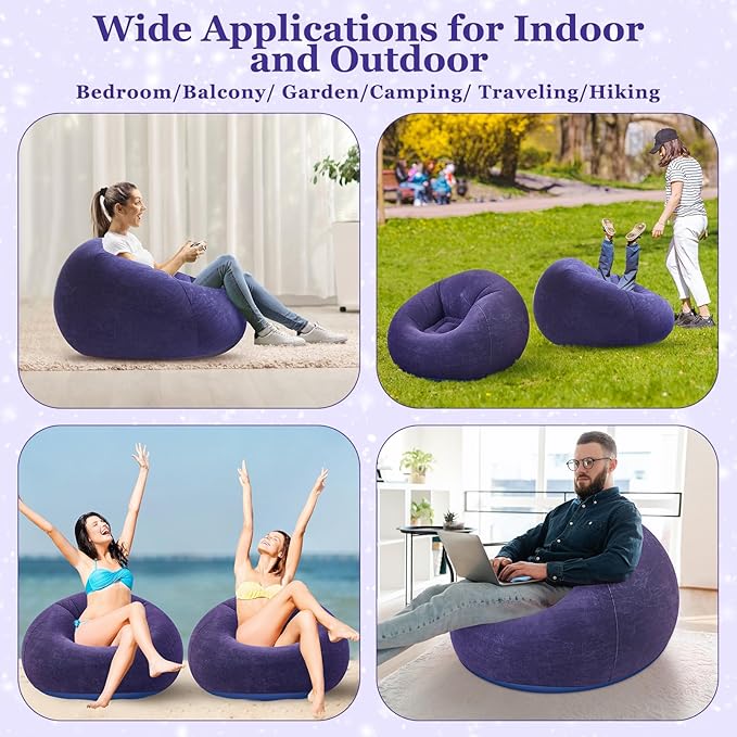 Realspring Inflatable Bean Bag Chairs Outdoor Blow up Camping Chairs Inflatable Lazy Sofa Folding Portable Bean Bag Loungers Couch for Movie Night(Blue,6 Pcs)