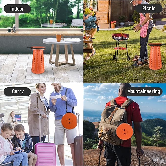 FoldingStool Colorful Stool Body Portable Collapsible Stool Seat Max Load Capacity 397lbs, Telescopic Folding Stools Retractable Stools for Adult Camping Hiking Travel Outdoor BBQ