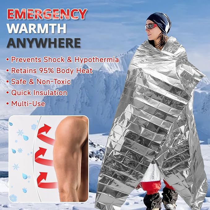 SecuCaptain Survival Emergency Thermal Blankets: 75 Pack Extra Large 84” x63” Space Mylar Blanket Kit for Outdoor Cold Winter Camping Hiking Car Bug Out Bag or First Aid