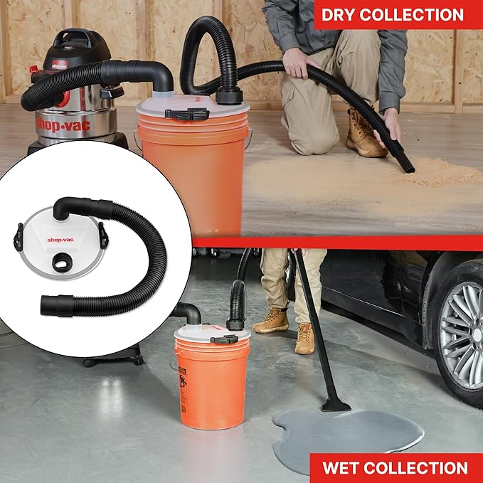 Shop-Vac Dust Collector, Portable Dust Collector for Woodworking, Fits 5 Gallon Bucket, Easy Disposal of Dust & Debris, Elbow Fittings, 2-1/2" Hose and Metal Filter Included