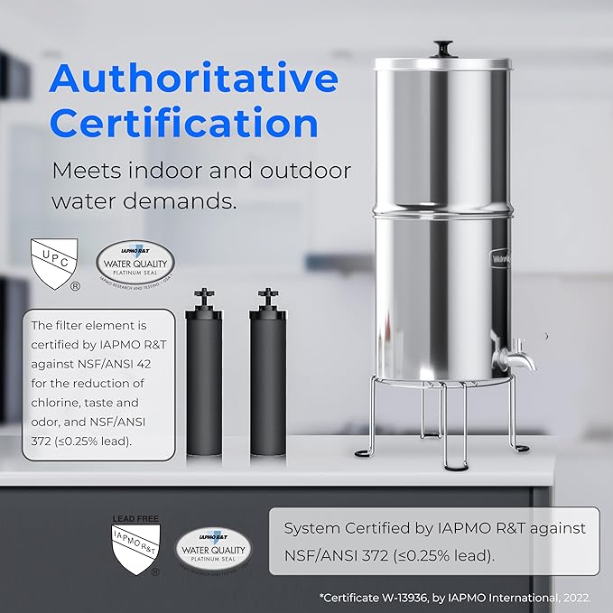Waterdrop Gravity-fed Water Filter System, NSF/ANSI 42&372 Standard, Reduces Fluoride and up to 99% of Chlorine, with 4 Filters and Metal Spigot, King Tank Series, WD-TK-A-FS, 2.25G