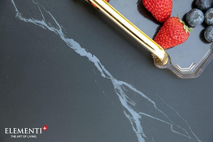 Elementi+ | Bundle Sofia Gas Fire Pit | Marble Porcelain & Metal Frame | 40" Square Fire Table | Electronic Ignition | Canvas Cover, Fire Glass & Burner Lid Included | Black | Propane Gas