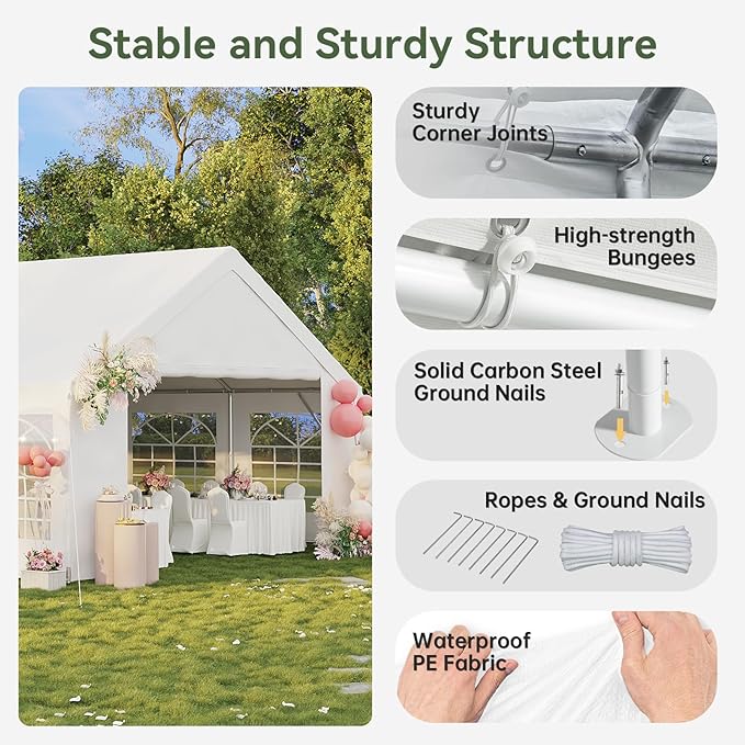 Aoxun 20x40 Party Tent Canopy for Weddings Waterproof Event Tent with Removable Sidewalls &Roll-up Door, Heavy-Duty Steel Frame for Outdoor Weddings, BBQ, Birthday Parties, & Camping,White