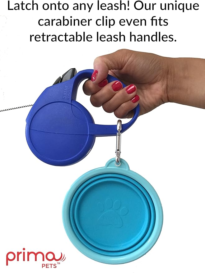 Prima Pet Collapsible Silicone Food and Water Travel Bowl with Clip for Dog and Cat, Small (1.5 Cups)