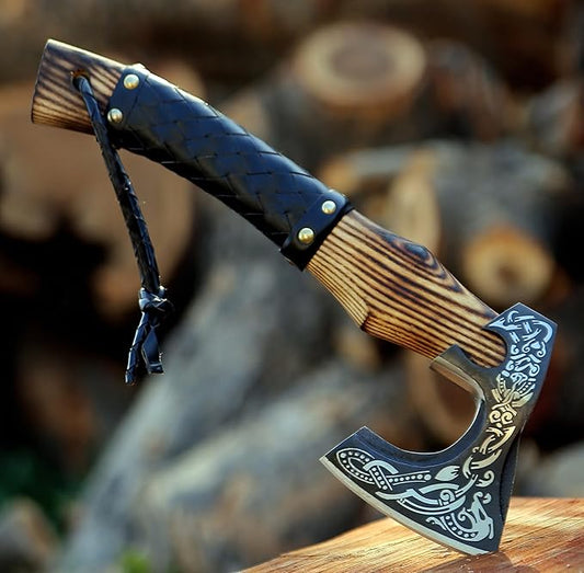 SHINY CRAFTS- Axes Berserker Axe Hatchet Tomahawk Norse Axe-Viking Axe Real Hatchet Viking - Gift for Men Camping Hatchet Bearded Axe - Leather Sheath (SCA 19)
