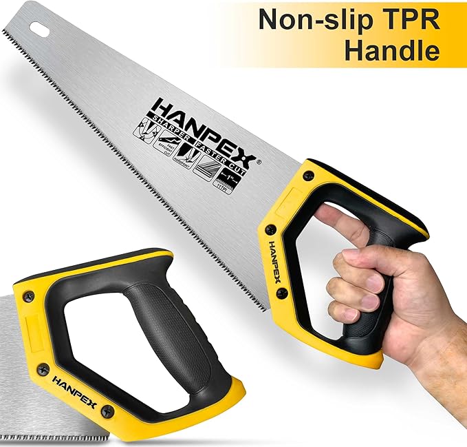 14" Pro Hand Saw, 11 TPI Fine-Cut Handsaw - Sharp Manual Saw Idea for Cutting Wood, Sawing, Gardening, Trimming, Plastic Pipe, Drywall