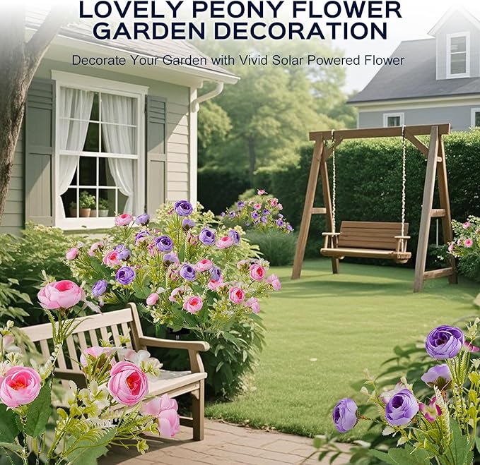 4 Pack Solar Garden Lights Outdoor, LED Colorful Waterproof Solar Powered Hydrangea Flowers Landscape Lights for Patio, Outside Yard, Pathway Decorative, Décor, Two Lightning Modes