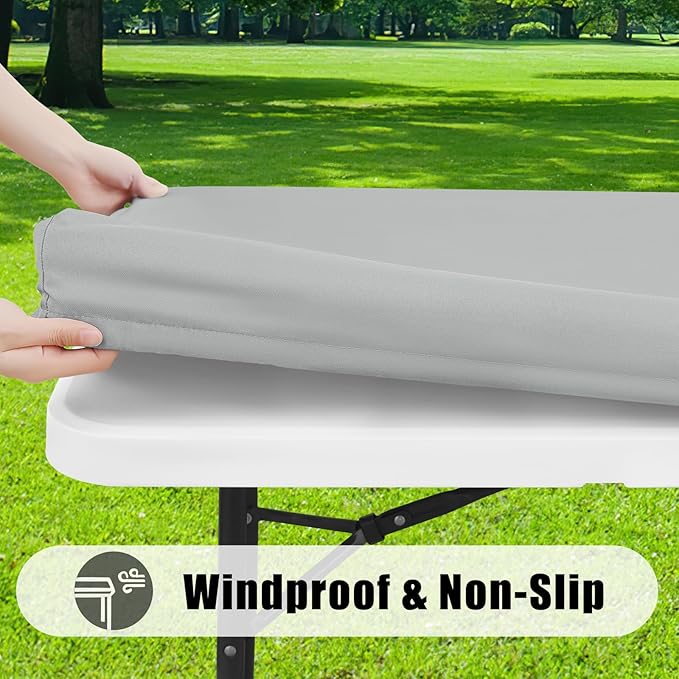 Smiry 2 Pack Rectangle Picnic Table Cloth, Waterproof Elastic Fitted Tablecloths, Washable Polyester Rectangular Patio Table Cover for Camping, Indoor and Outdoor (Light Grey, 30"x72")
