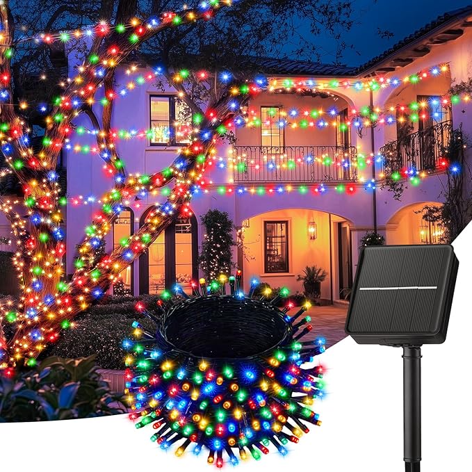 Brightown 120 LED 48 FT Solar String Light for Outside, Solar Powered with 8 Lighting Modes IP65 Waterproof String Lights for Patio Garden Tree Party Yard Decoration (Multicolor)