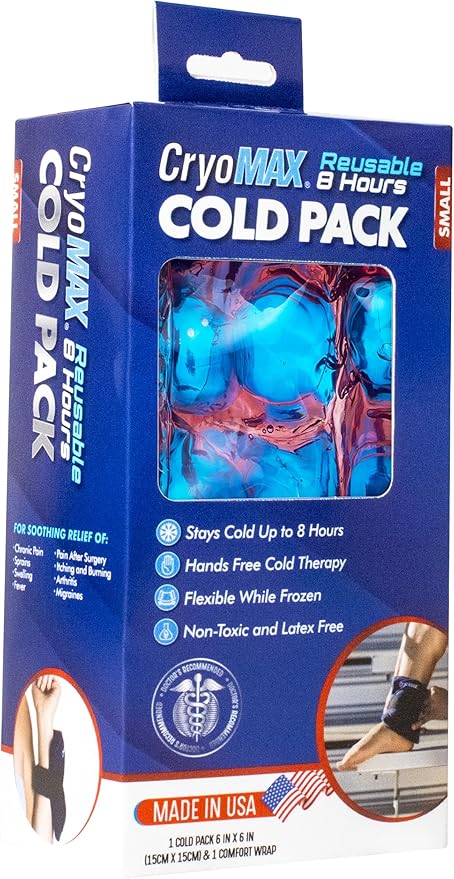 CryoMAX Cold Pack, Reusable, 8 Hour Cold Therapy Ice Pack, Small, 6"x 6" (Pack of 2)