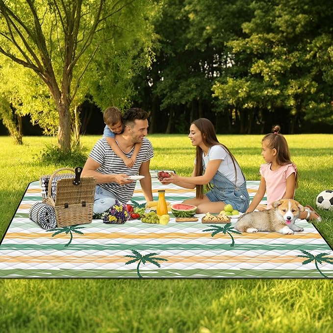 Extra Large Picnic Blanket Waterproof,80"x 80"Foldable Machine Washable Beach Blanket,Outdoor Blanket for 6-8 Adults,Suitable for Indoor Crawling,Park Beach,Camping,Hiking,Family Travel(Yellow)