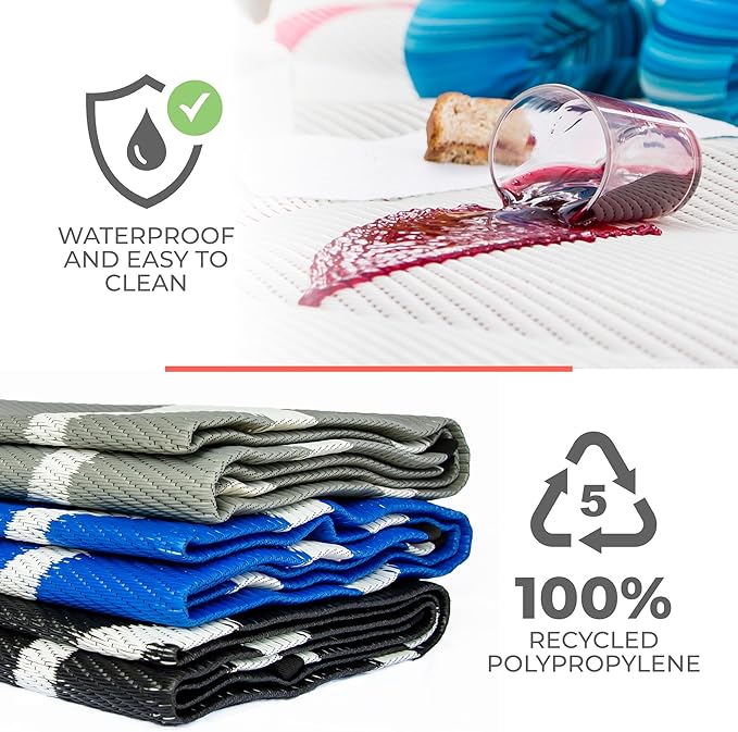 5x7 Green Outdoor RV Mat – Extra Thick 5mm Recycled Poly Rug – Heavy-Duty, Anti-Fatigue Standing, Reversible – Luxury Camp Mat for Beach, Outdoor Shower/Bath (Green NO Carry Bag, 5'x7')