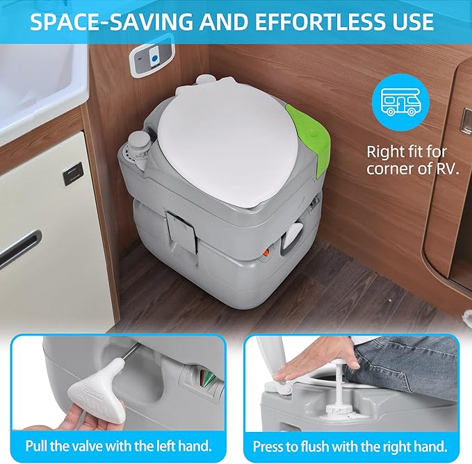 YITAHOME Portable Toilet Camping Porta Potty 5.8 Gallon with Diagonal Deepened and Enlargerd Bowl, Hand Sprayer, Level Indicator, Carry Bag, Portable Toilet for Adults, RV Travel, Boat and Trips