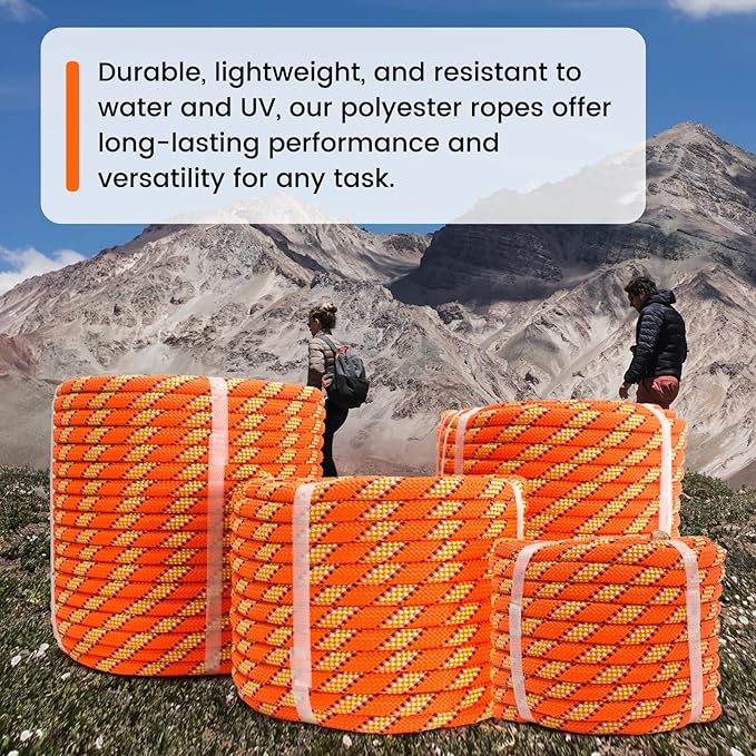 1/2inch 100ft Double Braid Polyester Rope, 48 Strands, 5290lbs Breaking Strength, Orange Arborist Rigging Rope for Various Indoor Outdoor Use Hiking Camping Swing Sailing
