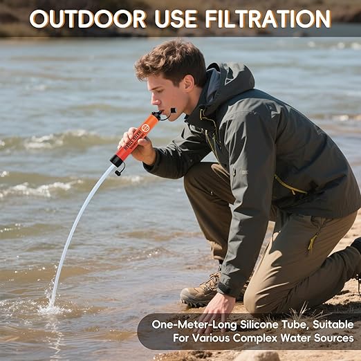 Water Filter Straw, Personal Water Filtration System, Water Purifier, Outdoor Emergency Survival Gear and Equipment for Hiking Camping Accessories Travel Fishing Emergency Preparedness (4PCS)