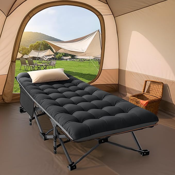 ABORON 2 Pack Folding Camping Cot W/Mat for Adults, Heavy Duty Outdoor Bed with Carry Bag,1200 D Layer Oxford Travel Camp Cots