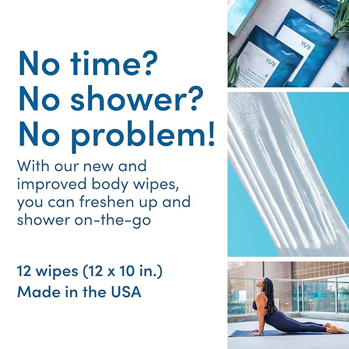 YUNI Beauty Large Body Wipes (Peppermint Citrus, 30 Count) Super Soft Moist Showerless Wipes that Cleanse & Deodorize - On-the-Go No Rinse Body Cleanser - Biodegradable Individually Wrapped