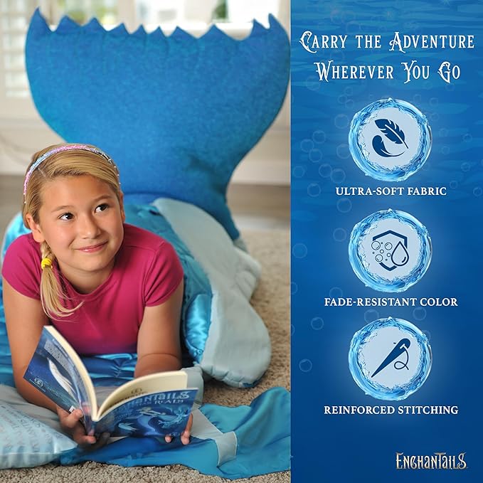 Mermaid Tail Blanket for Kids - 5-Piece Glow in The Dark Girls Slumber Set - Wearable Mermaid Tail Sleeping Bag - Ideal for Sleepovers
