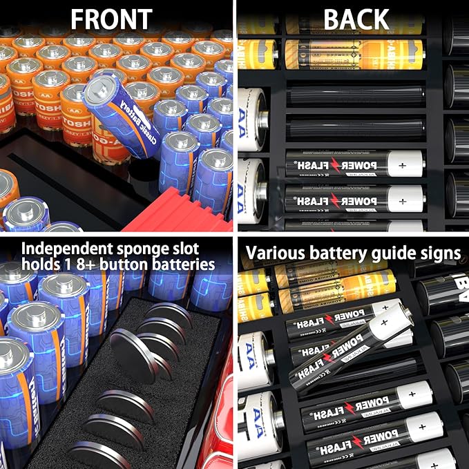 Large Capacity 269 Battery Organizer Storage Case with Tester, Double-Side Battery Holder Container for AA AAA AAAA C D 9V Lithium 3V CR123 CR1632 18650 Batteries(Box Only) (Black)