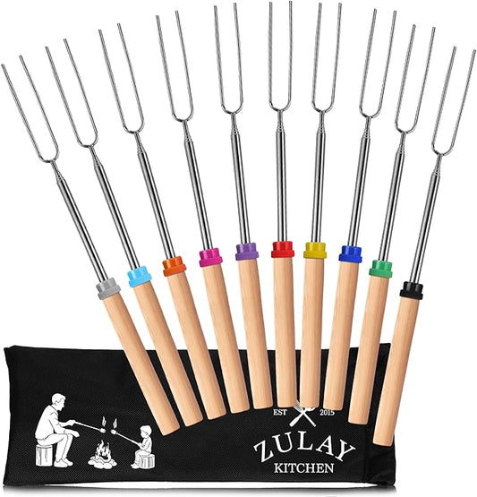 Zulay Sturdy Marshmallow Sticks for Fire Pit Extra Long - Great Smores Sticks Smores Kit for Fire Pit - Marshmallow Roasting Skewers - Hot Dog Fork Bonfire Glamping Camping Accessory 32" Value 10 Pack