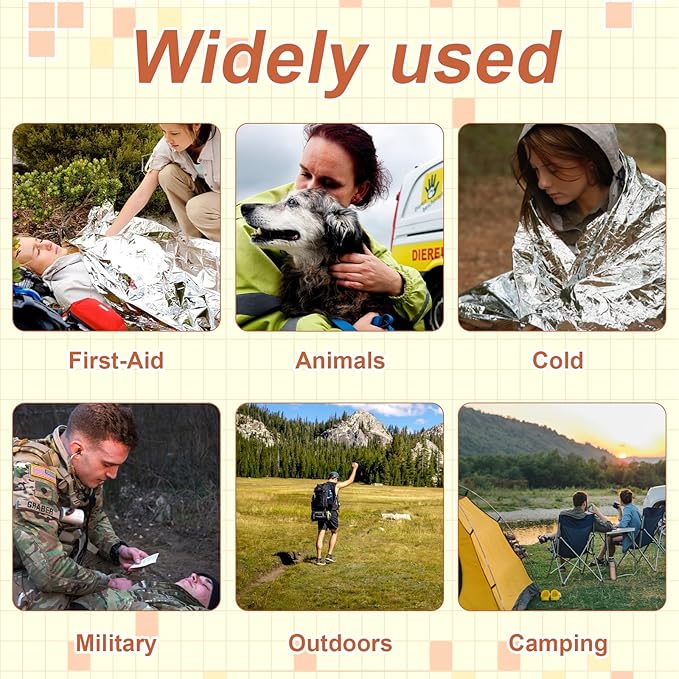 10 Pack Emergency Mylar Thermal Blankets - 63"x83" Extra Large Survival Space Blankets, Heavy Duty Reflective Camping Gear for First Aid, Hiking & Outdoor Safety (Sliver-Sliver)