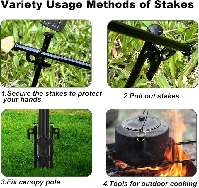 24Pcs Tent Stakes, 12in Heavy Duty Tent Stakes with Storage Pouch, Forged Steel Metal Stake for Tent Used on Rocky Place, Grassland, Dessert(24Pcs, 12in, Diameter 1/4")