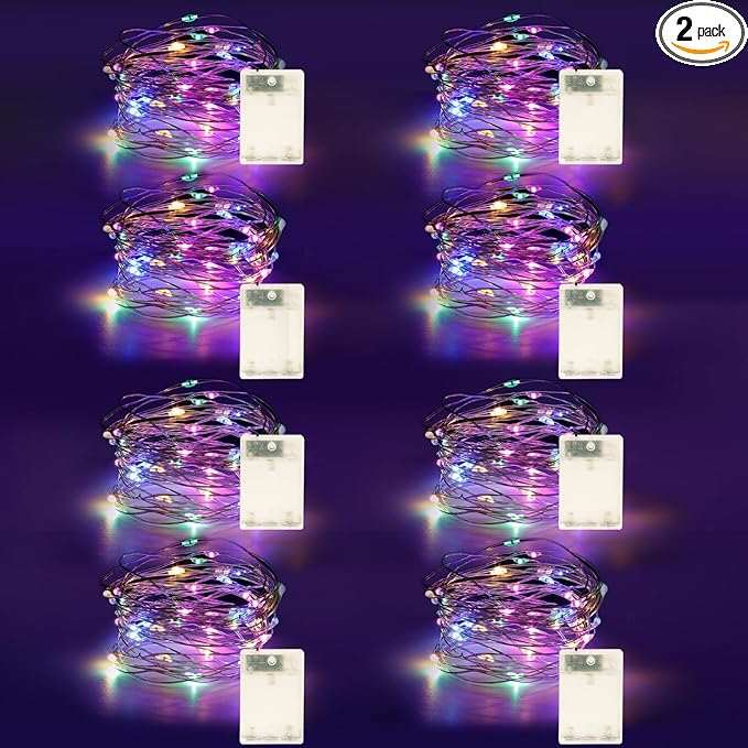 Fairy Lights Battery Operated String Lights 16.4ft 50LED Flashing and Constant Light Waterproof Silver Wire for Christmas DIY Party Bedroom Wedding (Multicolor, 8 Pack)