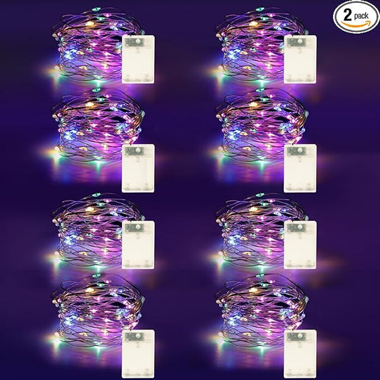 Fairy Lights Battery Operated String Lights 16.4ft 50LED Flashing and Constant Light Waterproof Silver Wire for Christmas DIY Party Bedroom Wedding (Multicolor, 8 Pack)