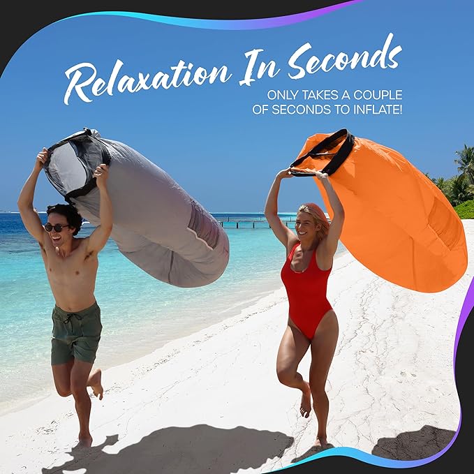 Nevlers Inflatable Lounger | 210T Polyester Inflatable Chair | No-Pump Blow Up Couch | Camping Couch Air Sofa Bed w/ 450 lbs. Cap., Pockets & Matching Bag | Use as Inflatable Couch for Adults & Kids