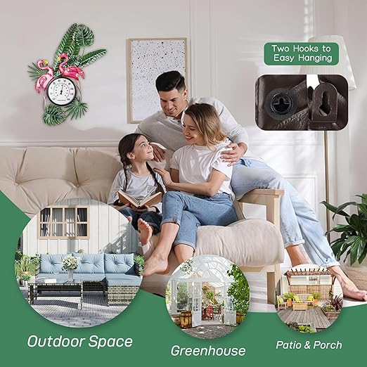 25" Outdoor Thermometer, Large Thermometer Outdoor Waterproof, Flamingo Decorative Outdoor Thermometers for Patio, Yard, Garden, Living Room