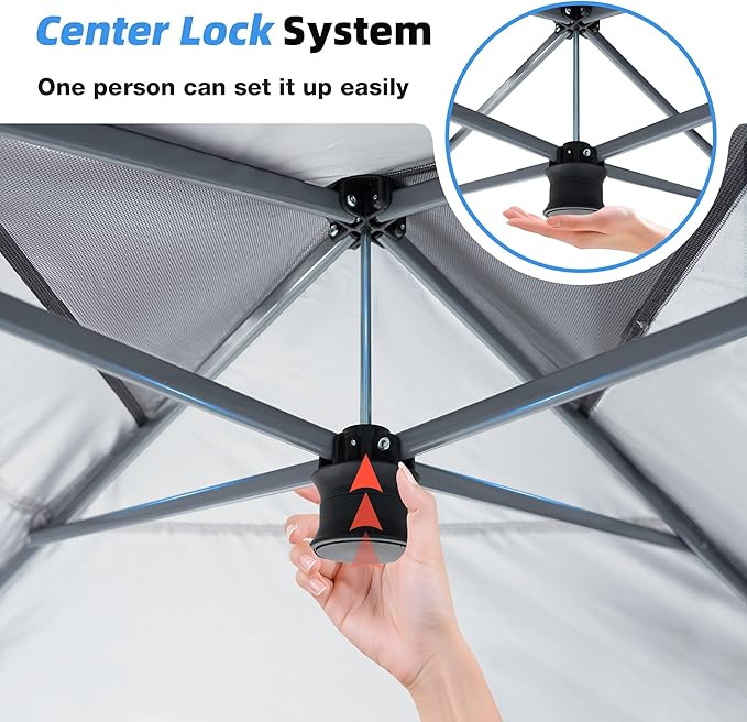 10x10 Pop Up Canopy Tent with Mosquito Netting, Outdoor Portable Screen Tent for Yard, Party, Camping and Picnic, 3 Height Positions, Patio Gazebo with Roller Bag and 4 Sandbags