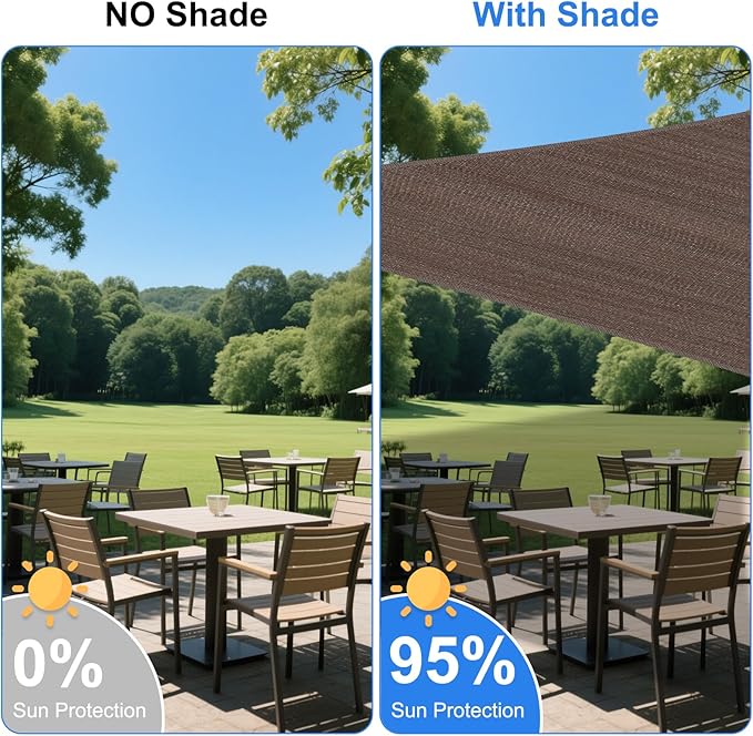 14' x 26' Brown Outdoor Sun Shade Sail Canopy ??UV Resistant Permeable Awning Fabric for Patio, Garden, Backyard, Pergola, Carport, Lawn Shelter Cover