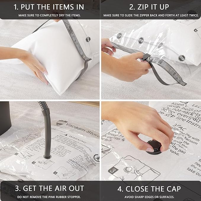 Vacuum Storage Bags 8 Large, Space Saver Bags with Travel Hand Pump, Compression Airtight Sealer Bags for Clothes, Bedding, Pillows, Comforters, Blankets