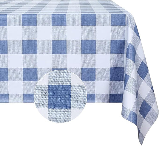 Romanstile Rectangle Plastic Tablecloth, 100% Waterproof Oil-Proof Checkered PVC Table Cloth, Heavy Duty Vinyl Table Cover for Dining, Camping, Picnic, Outdoor - 54 x 108 Inch, Light Blue and White