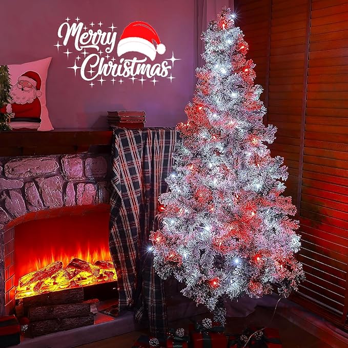 4-Pack Red and White Fairy Lights Battery Operated with Timer, Waterproof 16FT 50 LED String Lights Outdoor Indoor, Christmas Lights for Bedroom Home Wedding Birthday Xmas Parties and Centerpieces