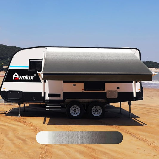 AWNLUX RV Awning Fabric Replacement Waterproof Vinyl Shade Screen for Awnings Camping Universal Fit Fabric Sun Shade UV Sun Blocker Canopy RV Awning Shade Shelter Black Fade-16'(Fabric 15'2")