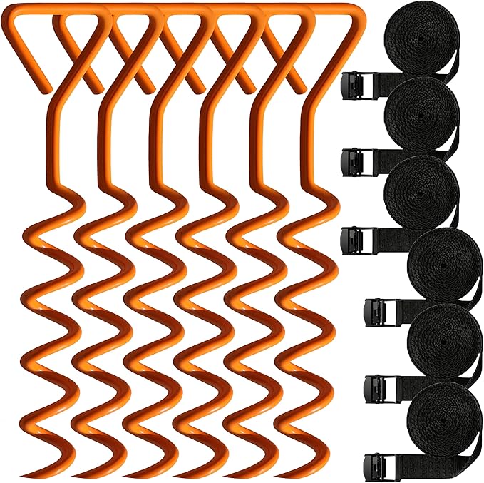Trampoline Stakes Tent Garden Stake Heavy Duty Trampoline Parts Tent Canopies, Carports,Swing Sets Stake Corkscrew Shape Steel Stakes Anchor Kit,Bonus 4/6 Strong Belt