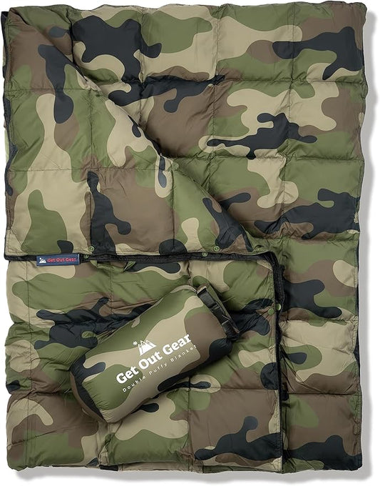 Down Camping Blanket - Puffy, Packable, Lightweight and Warm | Ideal for Outdoors, Travel, Stadium, Festivals, Beach, Hammock | 650 Fill Power Water-Resistant Backpacking Quilt