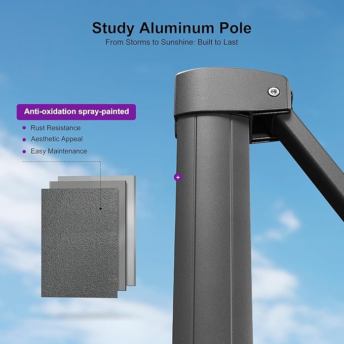 PURPLE LEAF 10' X 13' Patio Umbrella Large Rectangle Outdoor Aluminum Cantilever Umbrella with 3-Year Fade Resistance Recycled Fabric and 360-degree Rotation for Deck Pool Garden, Pebble Grey