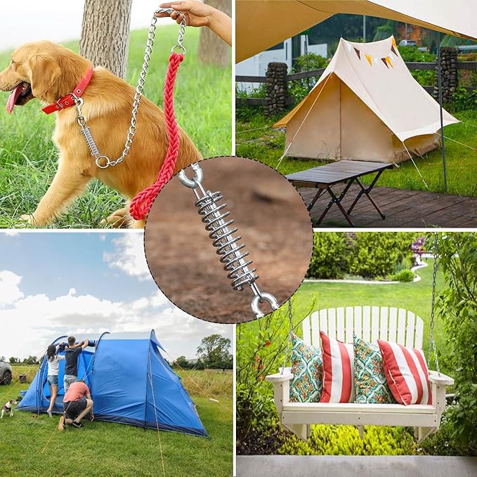 TOBWOLF 10PCS Tent Spring Buckle, Windproof Stainless Steel Rope Tensioner Awning Fixed Hook Buckle, Portable Camping Tent Fixed Buckle, Spring Buckle Set for Outdoor Camping, Dog Training, Swing