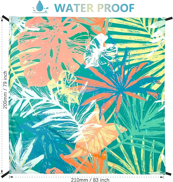 Beach Blanket Waterproof Sandproof Beach Mat 79" X 83"/10'x9'for 2-8 Adults Quick Drying Outdoor Picnic Mat Beach Accessories for Travel, Camping, Hiking